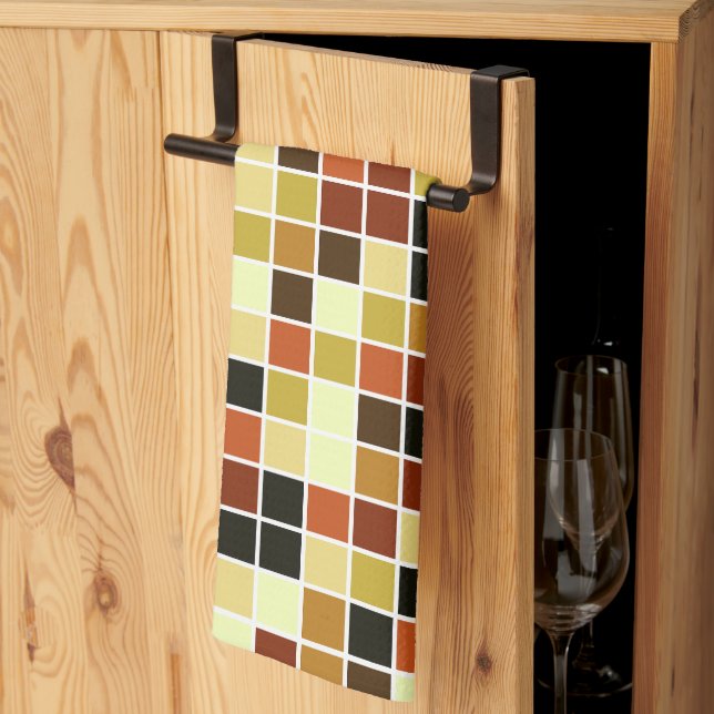 Pool Tiles, Brown Mosaic Tiles, Geometric Pattern Kitchen Towel (Thirds Fold)