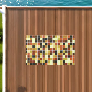 Pool Tiles, Brown Mosaic Tiles, Geometric Pattern Outdoor Rug