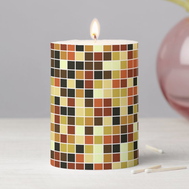 Pool Tiles, Brown Mosaic Tiles, Geometric Pattern Pillar Candle (In Situ)