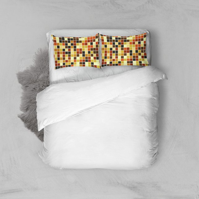 Pool Tiles, Brown Mosaic Tiles, Geometric Pattern Pillow Case (Creator Uploaded)