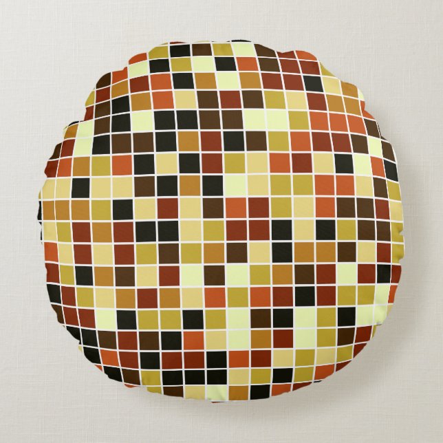 Pool Tiles, Brown Mosaic Tiles, Geometric Pattern Round Pillow (Front)