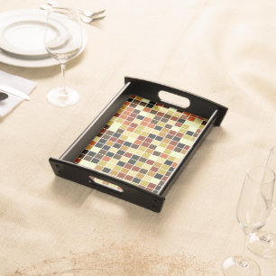 Pool Tiles, Brown Mosaic Tiles, Geometric Pattern Serving Tray