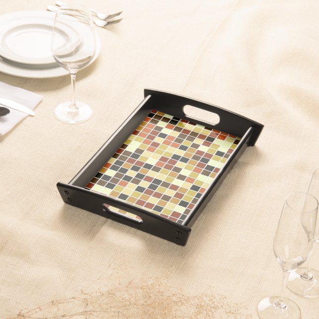 Pool Tiles, Brown Mosaic Tiles, Geometric Pattern Serving Tray (Front)