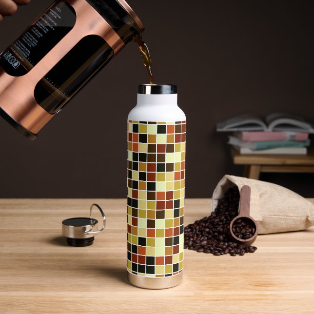 Pool Tiles, Brown Mosaic Tiles, Geometric Pattern Water Bottle (Coffee)