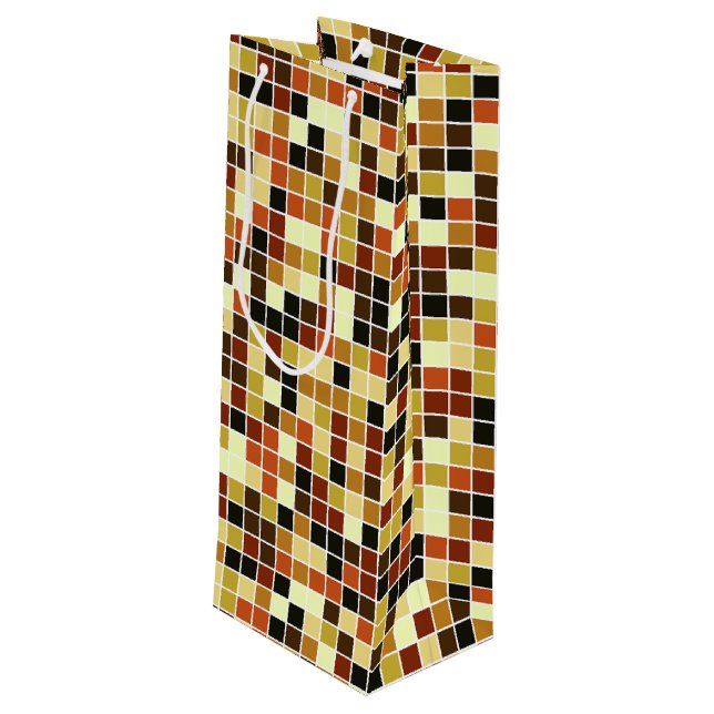 Pool Tiles, Brown Mosaic Tiles, Geometric Pattern Wine Gift Bag (Back Angled)