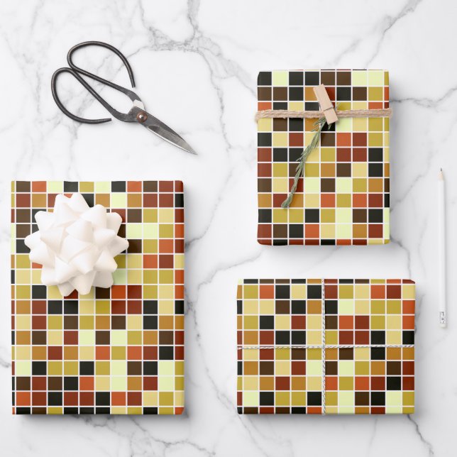 Pool Tiles, Brown Mosaic Tiles, Geometric Pattern Wrapping Paper Sheets (Front)