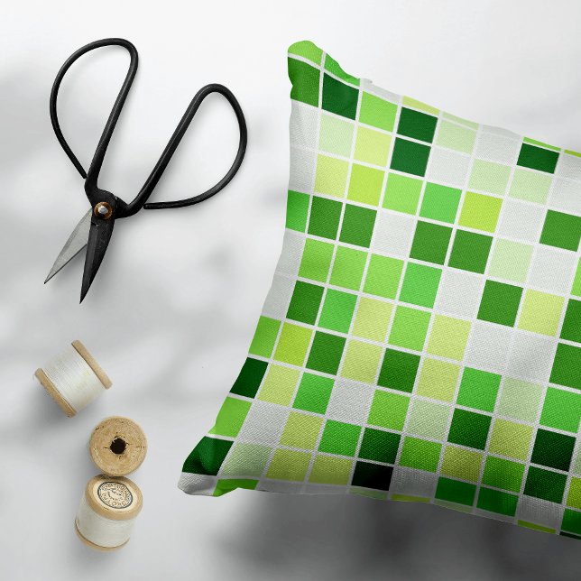 Pool Tiles, Green Mosaic Tiles, Geometric Pattern Accent Pillow (Creator Uploaded)