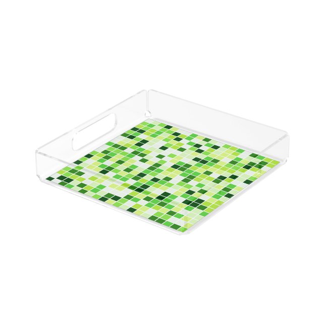 Pool Tiles, Green Mosaic Tiles, Geometric Pattern Acrylic Tray (Angled)