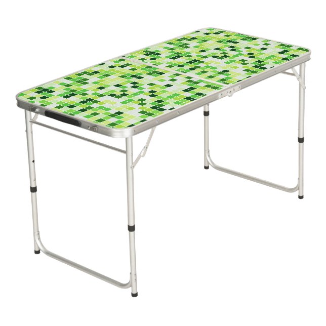 Pool Tiles, Green Mosaic Tiles, Geometric Pattern Beer Pong Table (Angled)