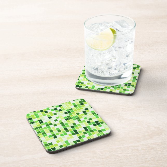 Pool Tiles, Green Mosaic Tiles, Geometric Pattern Beverage Coaster (Right Side)