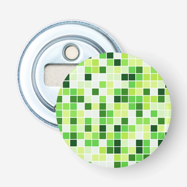 Pool Tiles, Green Mosaic Tiles, Geometric Pattern Bottle Opener (Front)