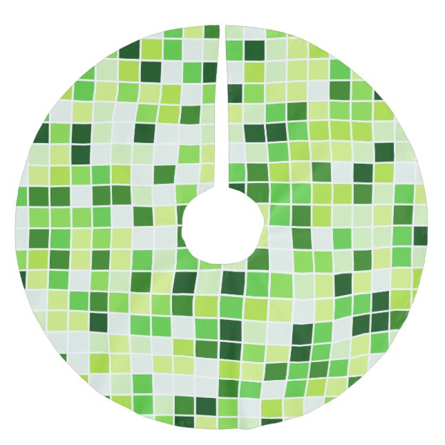 Pool Tiles, Green Mosaic Tiles, Geometric Pattern Brushed Polyester Tree Skirt (Front)