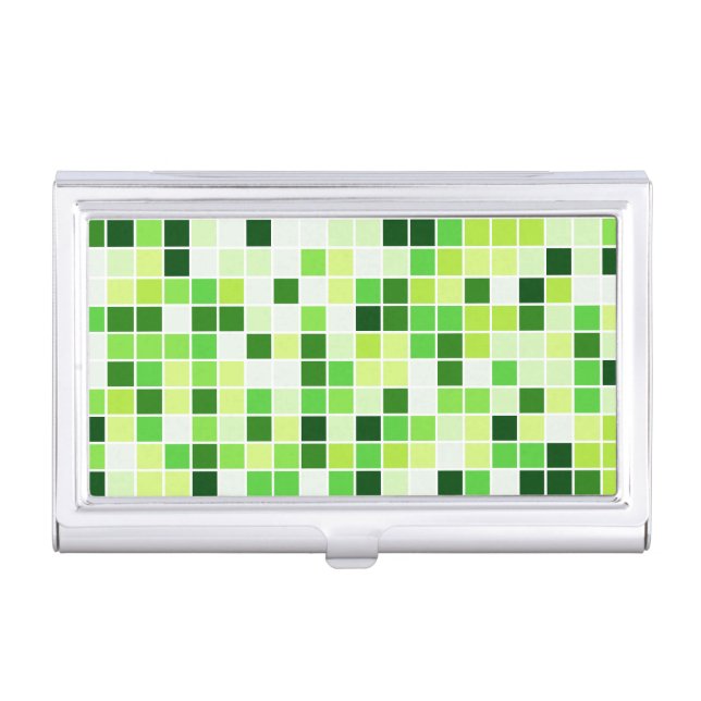 Pool Tiles, Green Mosaic Tiles, Geometric Pattern Business Card Case (Front)