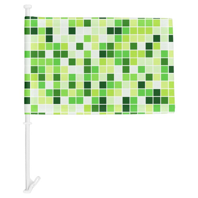 Pool Tiles, Green Mosaic Tiles, Geometric Pattern Car Flag (Front)