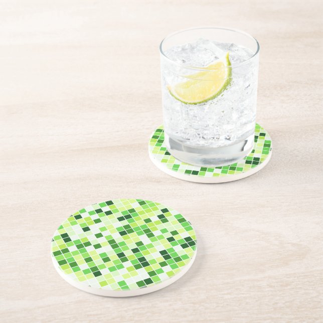 Pool Tiles, Green Mosaic Tiles, Geometric Pattern Coaster (Side)