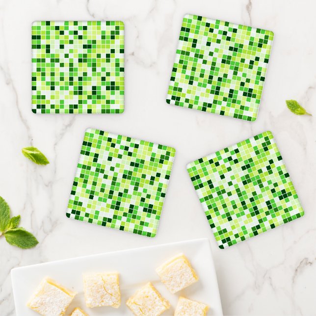 Pool Tiles, Green Mosaic Tiles, Geometric Pattern Coaster Set (In Situ)