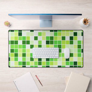 Pool Tiles, Green Mosaic Tiles, Geometric Pattern Desk Mat