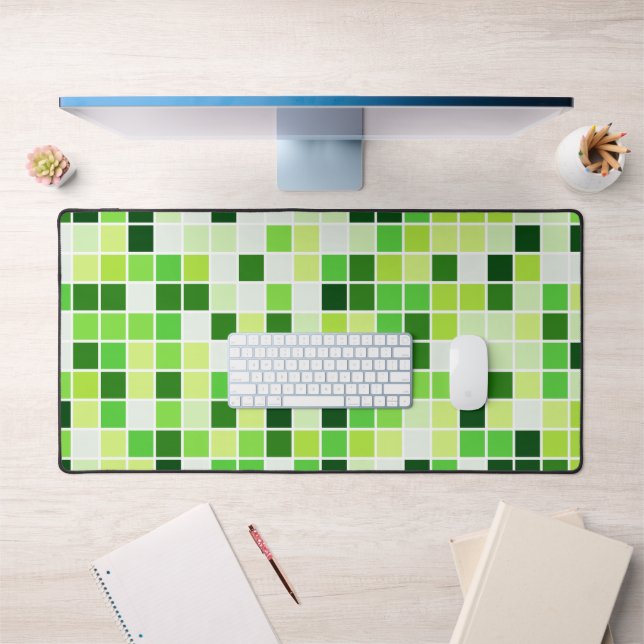 Pool Tiles, Green Mosaic Tiles, Geometric Pattern Desk Mat (Office 1)