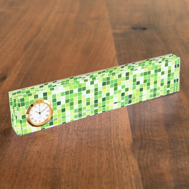 Pool Tiles, Green Mosaic Tiles, Geometric Pattern Desk Name Plate (Side)