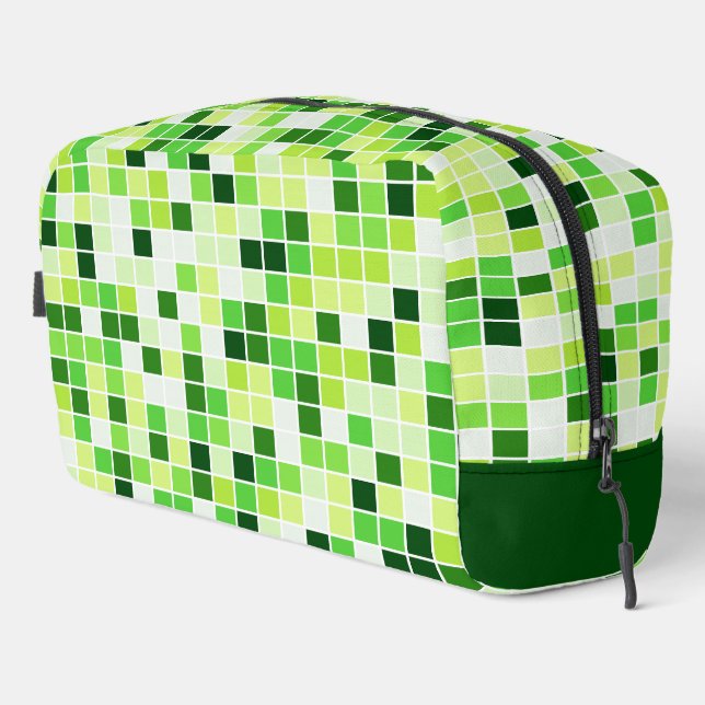 Pool Tiles, Green Mosaic Tiles, Geometric Pattern Dopp Kit (Right Corner)