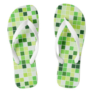 Pool Tiles, Green Mosaic Tiles, Geometric Pattern Flip Flops