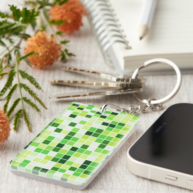 Pool Tiles, Green Mosaic Tiles, Geometric Pattern Keychain (Front Right)
