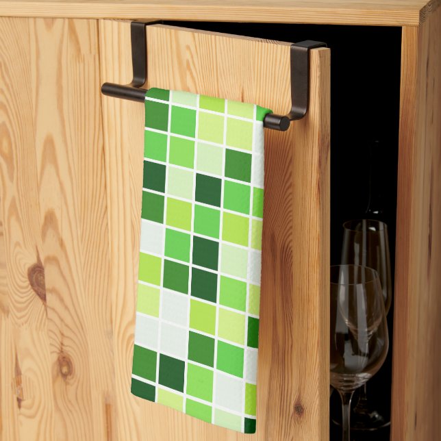 Pool Tiles, Green Mosaic Tiles, Geometric Pattern Kitchen Towel (Thirds Fold)