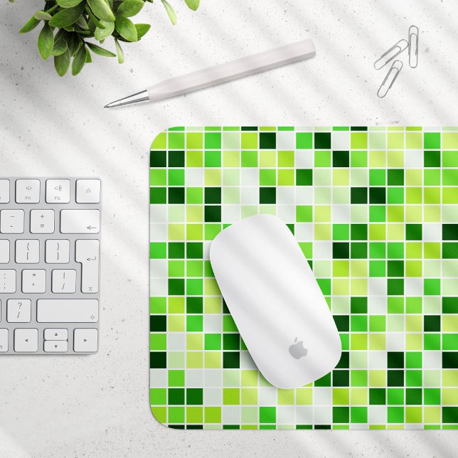 Pool Tiles, Green Mosaic Tiles, Geometric Pattern Mouse Pad (Creator Uploaded)