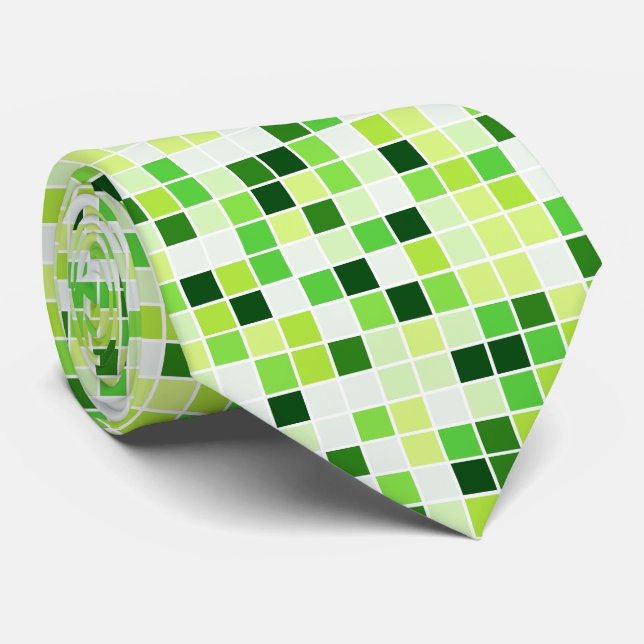 Pool Tiles, Green Mosaic Tiles, Geometric Pattern Neck Tie (Rolled)