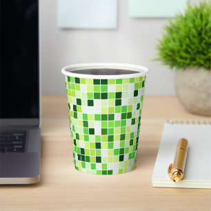 Pool Tiles, Green Mosaic Tiles, Geometric Pattern Paper Cups