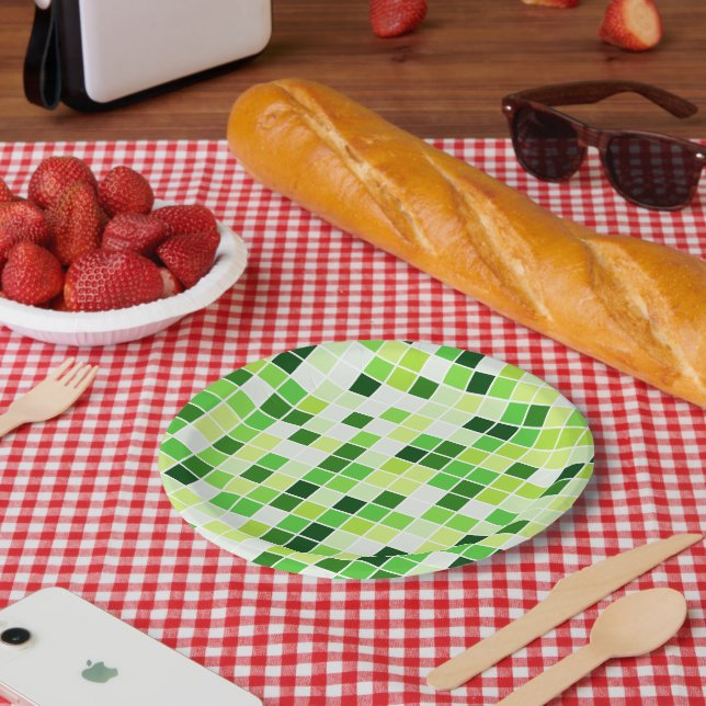 Pool Tiles, Green Mosaic Tiles, Geometric Pattern Paper Plates (Picnic)