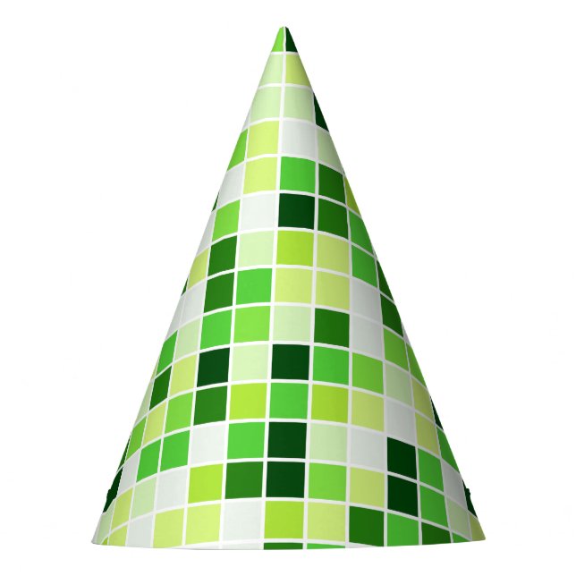 Pool Tiles, Green Mosaic Tiles, Geometric Pattern Party Hat (Front)