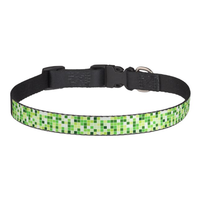 Pool Tiles, Green Mosaic Tiles, Geometric Pattern Pet Collar (Front)
