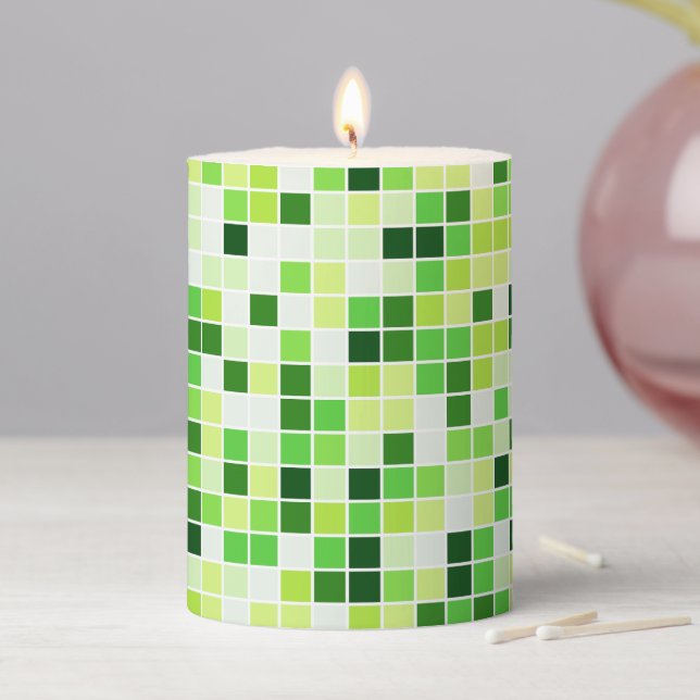 Pool Tiles, Green Mosaic Tiles, Geometric Pattern Pillar Candle (In Situ)