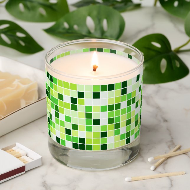 Pool Tiles, Green Mosaic Tiles, Geometric Pattern Scented Candle (Lit)