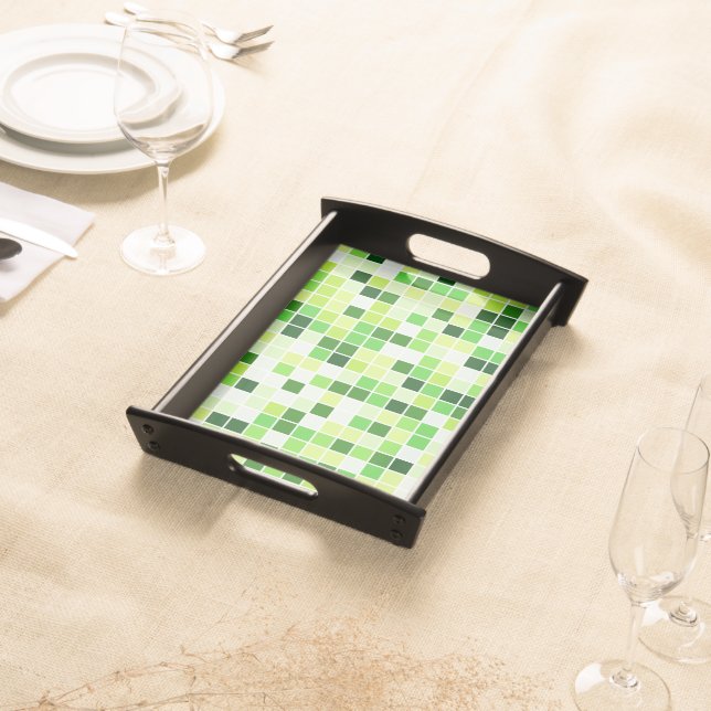 Pool Tiles, Green Mosaic Tiles, Geometric Pattern Serving Tray (Front)