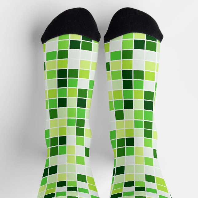 Pool Tiles, Green Mosaic Tiles, Geometric Pattern Socks (Top)