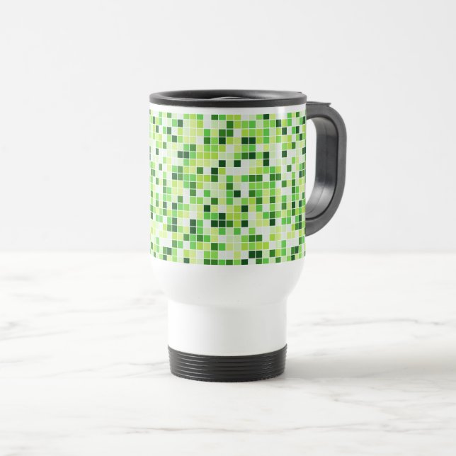 Pool Tiles, Green Mosaic Tiles, Geometric Pattern Travel Mug (Front Right)
