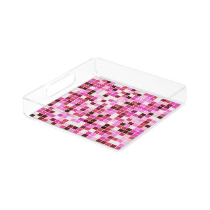Pool Tiles, Pink Mosaic Tiles, Geometric Pattern Acrylic Tray