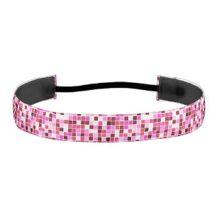 Pool Tiles, Pink Mosaic Tiles, Geometric Pattern Athletic Headband