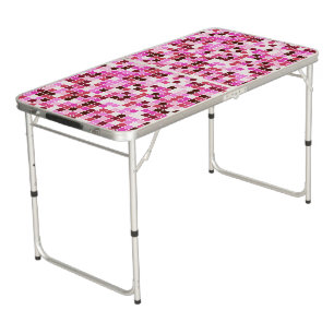 Pool Tiles, Pink Mosaic Tiles, Geometric Pattern Beer Pong Table