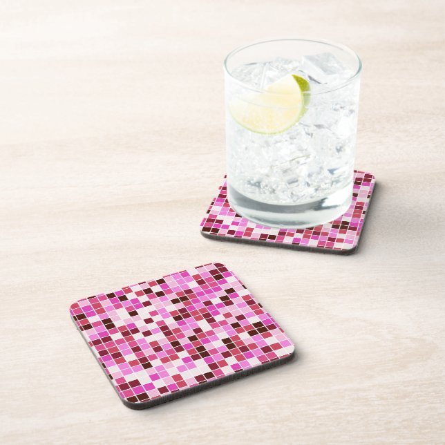 Pool Tiles, Pink Mosaic Tiles, Geometric Pattern Beverage Coaster (Right Side)