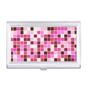 Pool Tiles, Pink Mosaic Tiles, Geometric Pattern Business Card Case