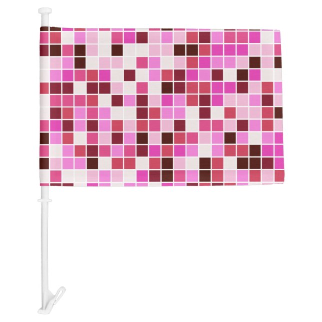 Pool Tiles, Pink Mosaic Tiles, Geometric Pattern Car Flag (Front)