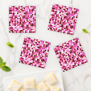 Pool Tiles, Pink Mosaic Tiles, Geometric Pattern Coaster Set