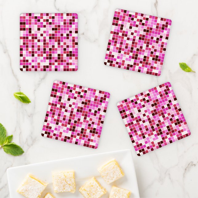 Pool Tiles, Pink Mosaic Tiles, Geometric Pattern Coaster Set (In Situ)