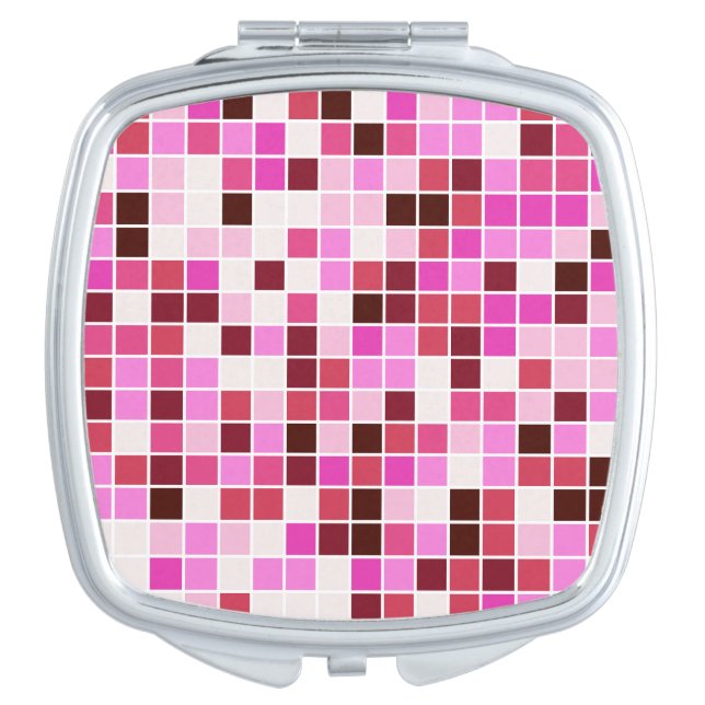 Pool Tiles, Pink Mosaic Tiles, Geometric Pattern Compact Mirror (Front)