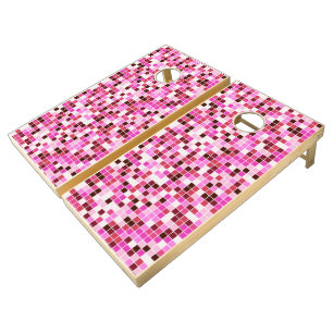 Pool Tiles, Pink Mosaic Tiles, Geometric Pattern Cornhole Set