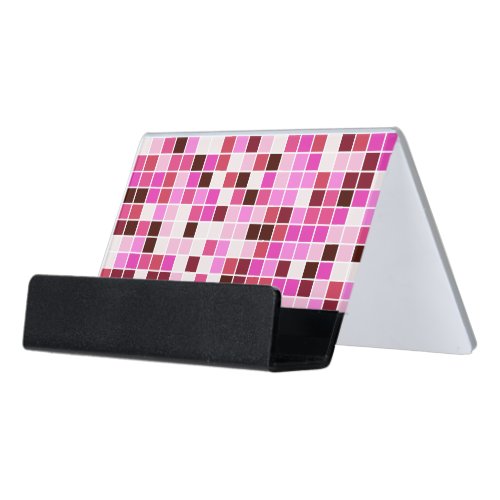 Pool Tiles Pink Mosaic Tiles Geometric Pattern Desk Business Card Holder