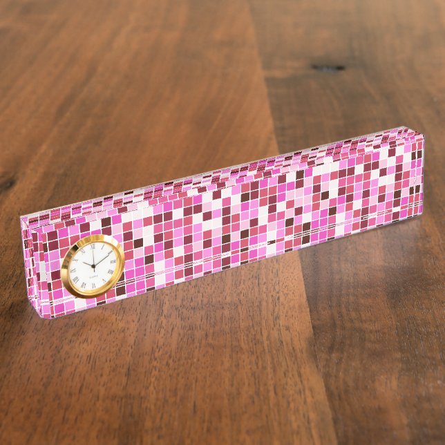 Pool Tiles, Pink Mosaic Tiles, Geometric Pattern Desk Name Plate (Side)